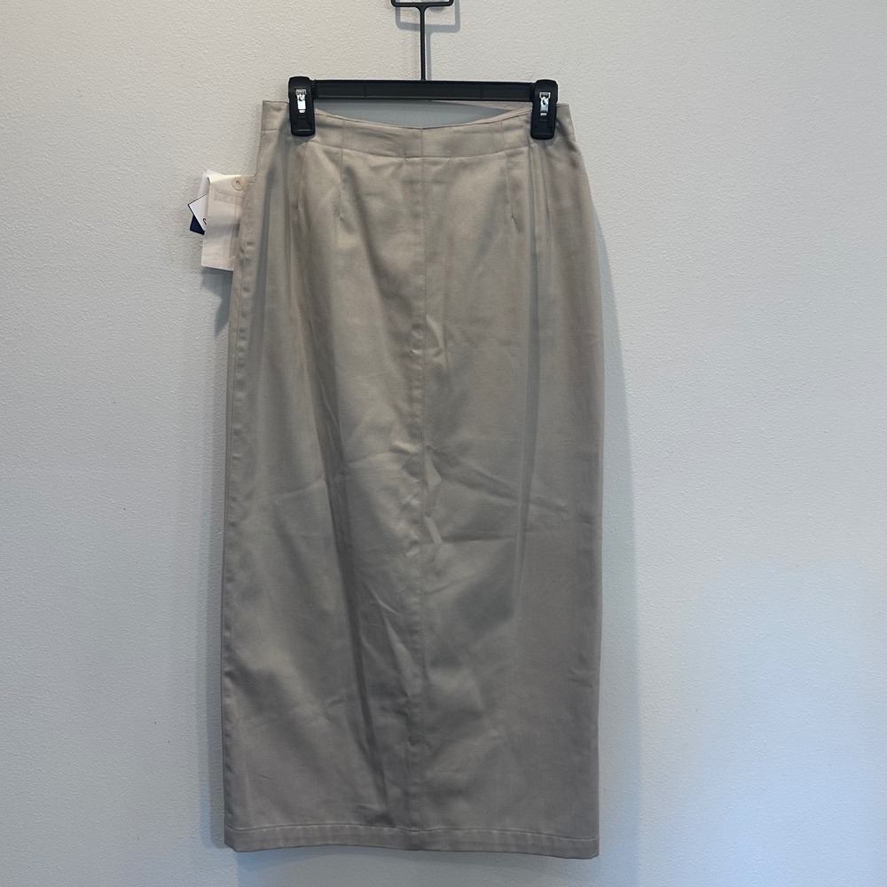 NWT Liz Claiborne Sport Petite Tan Cotton Blend‎ Wrinkle Free Midi Skirt Size 8 - Picture 9 of 11